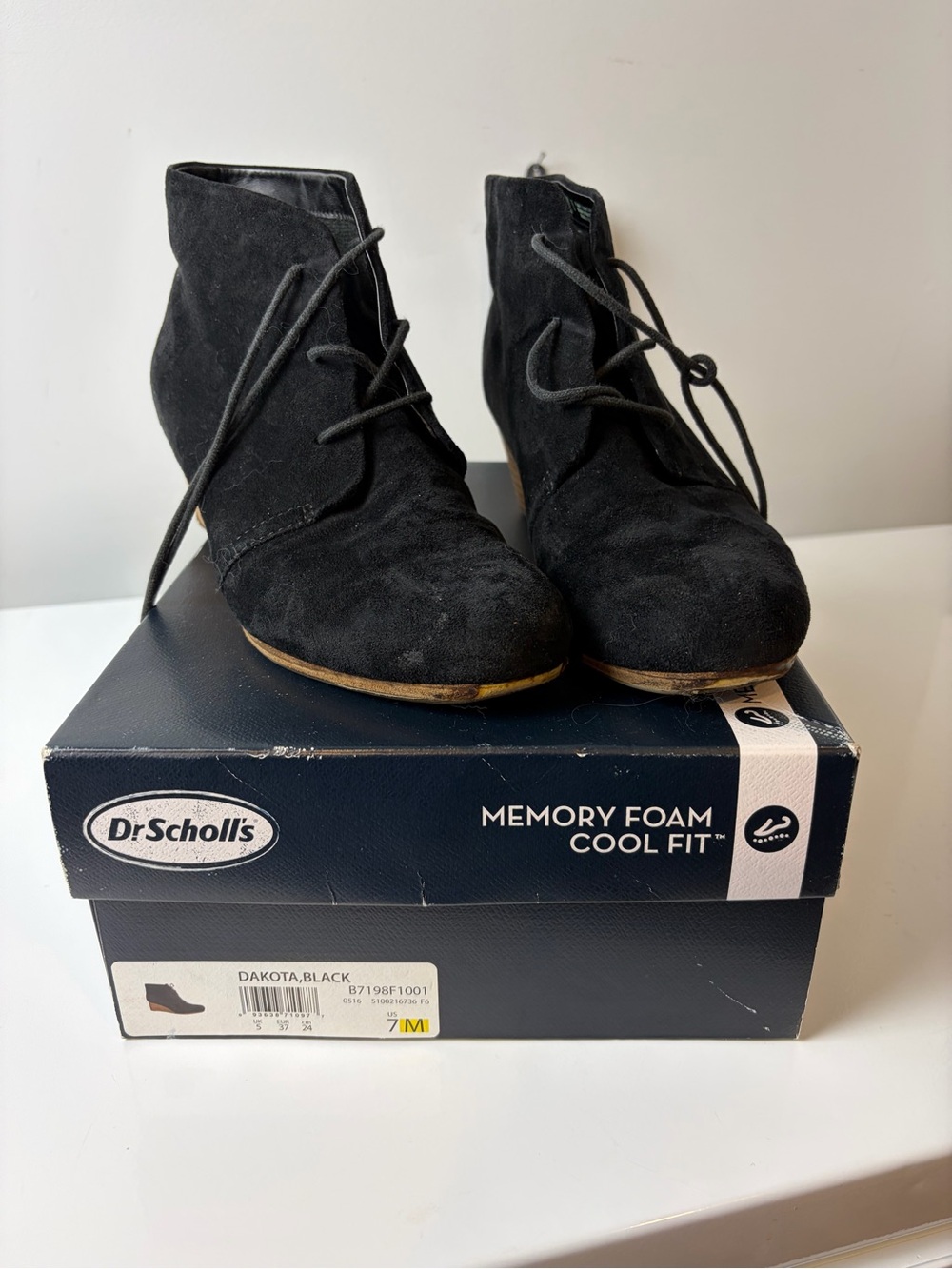 Dr. Scholl's Black Suede Lace-Up Ankle Boots